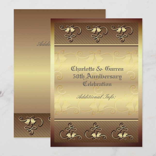 Invitación de oro con monograma para 50 aniversari (Anverso / Reverso)