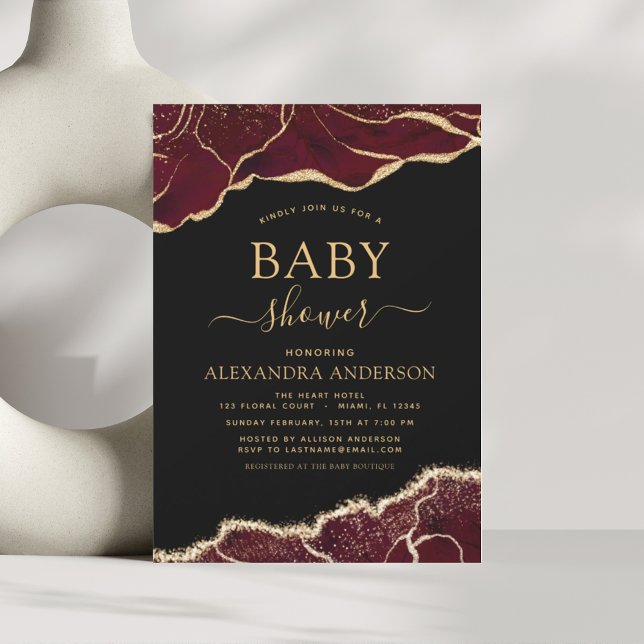 Invitación de oro de Agate Burgundy Baby Shower (Subido por el creador)