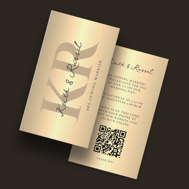 Invitación de oro de código QR de matrimonio elega (Subido por el creador)