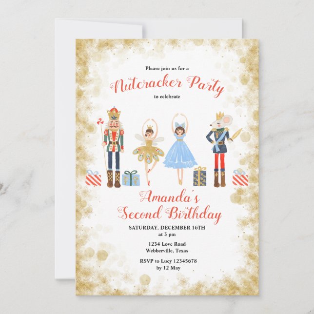 Invitación de oro de cumpleaños de invierno nutcra (Anverso)