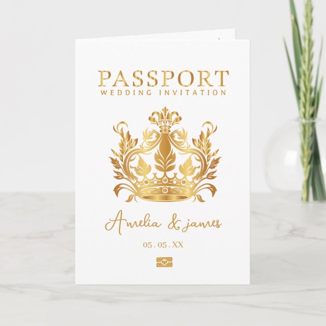 Invitación de oro de Faux Bodas de Destino de Pass (Anverso)