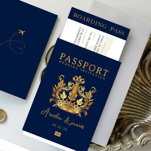 Invitación de oro de Faux Bodas de Destino de Pass
