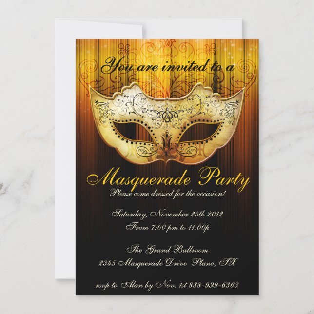 Invitación de Oro de Fiesta de Disfraces de Celebr (Anverso)
