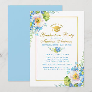 Invitación de oro de Fiesta de la barra floral azu