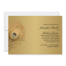 Invitación de oro de la boda del pavo real