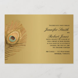 Invitación de oro de la boda del pavo real