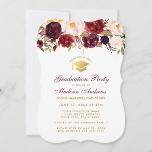 Invitación de oro de la fiesta de graduación flora