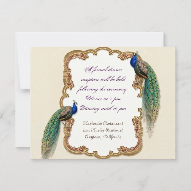 Invitación de oro de la recepción del pavo real y (Anverso)