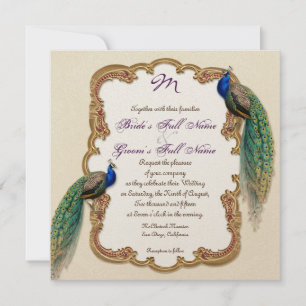 Invitación de oro de los remolinos del pavo real y
