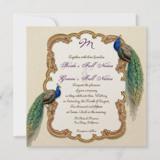 Invitación de oro de los remolinos del pavo real y