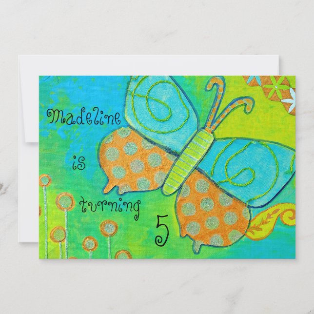 Invitación de oro del cumpleaños de la mariposa (Anverso)