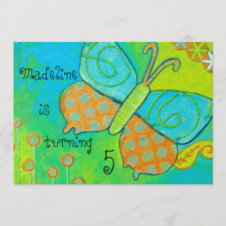 Invitación de oro del cumpleaños de la mariposa