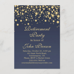 Invitación de oro del fiesta de retiro del confeti