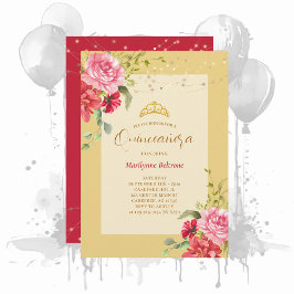 Invitación de oro floral amarilla Quinceañera
