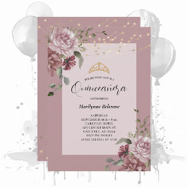 Invitación de oro floral de Quinceañera Dusty Purp