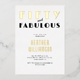 Invitación de oro negro con foil cincuenta y fabul