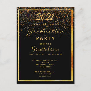 Invitación de oro negro de la fiesta de graduación