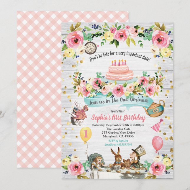 Invitación de oro para bebé de ONEderland (Anverso / Reverso)