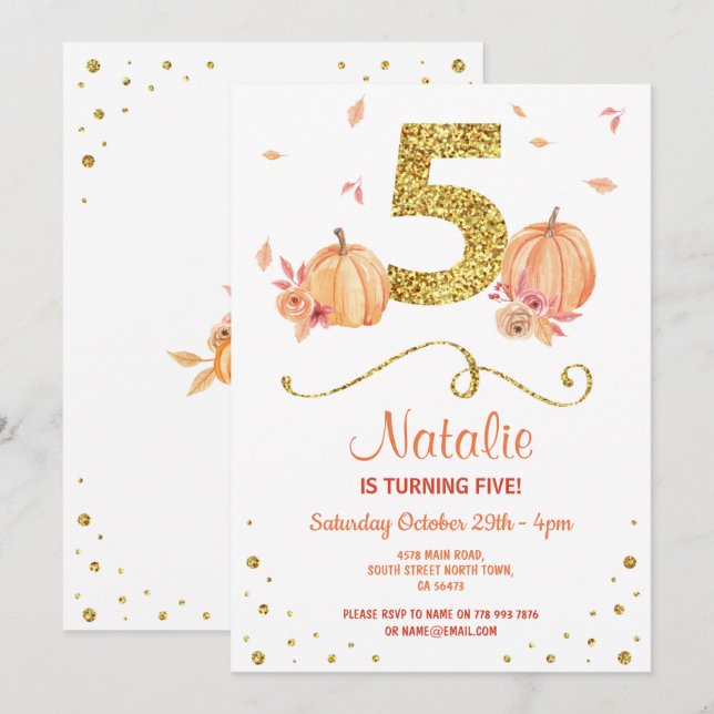 Invitación de oro para Fiesta de 5º otoño de calab (Anverso / Reverso)