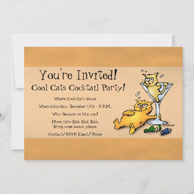 Invitación de oro para fiesta de cócteles y gatito (Anverso)