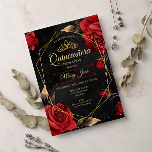 Invitación de oro rojo Quinceanera