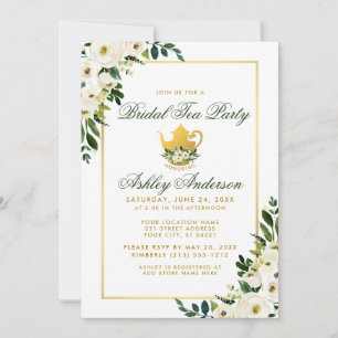 Invitación de oro verde floral Fiesta de té de nov