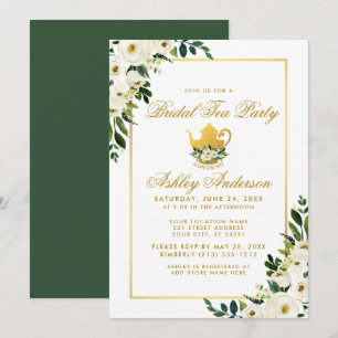Invitación de oro verde floral Fiesta de té nupcia