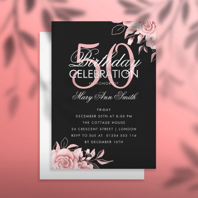 Invitación de oro y negro a Rosa de cumpleaños flo (Subido por el creador)