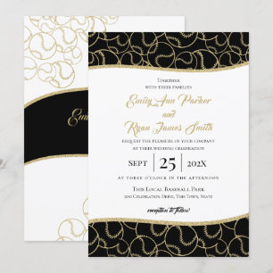 Invitación de oro y negro Boda de béisbol