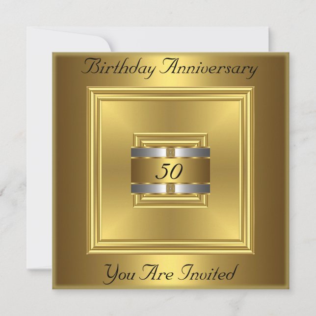 Invitación de oro y plata Cumpleaños Aniversario (Anverso)