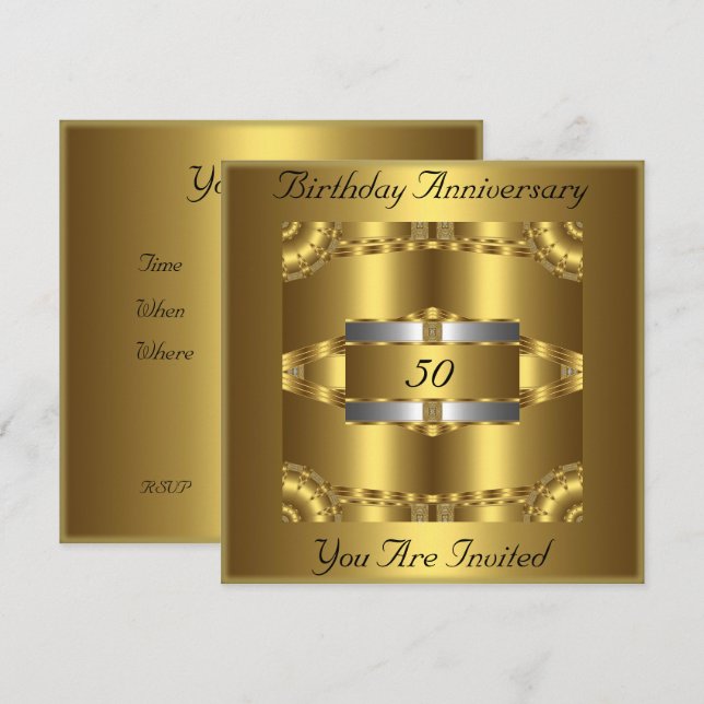 Invitación de oro y plata Cumpleaños Aniversario (Anverso / Reverso)