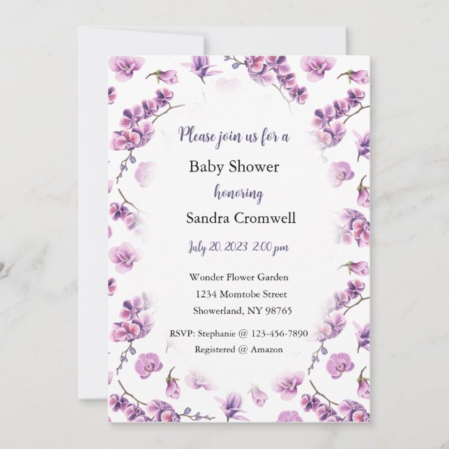 Invitación de orquídeas, Baby Shower, Cumpleaños (Anverso)