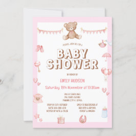 Invitación de osito de peluche rosa editable