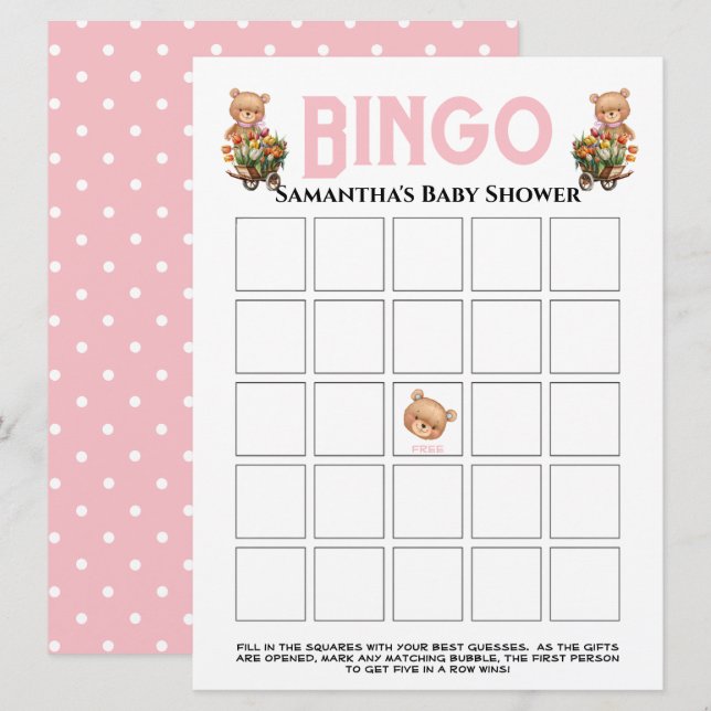 Invitación de osito de peluche rosa para niña (Anverso / Reverso)