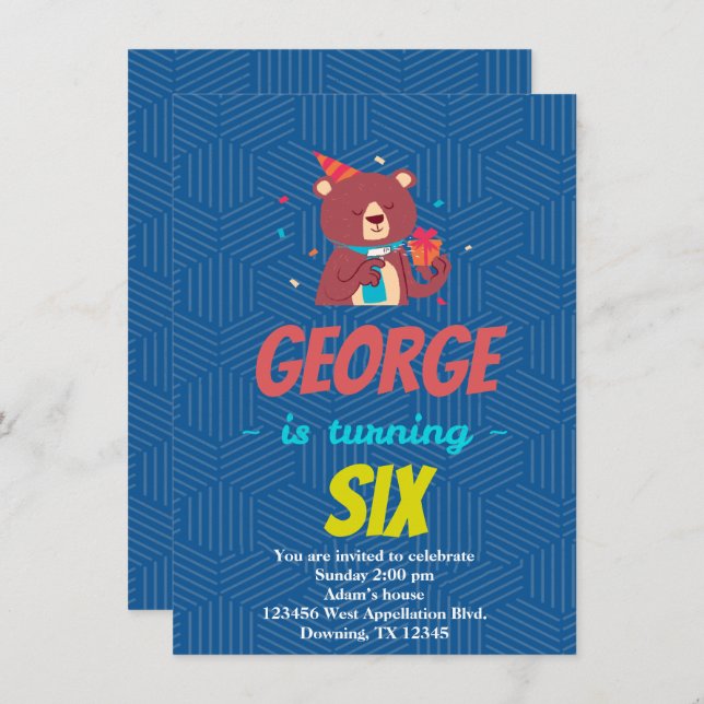 Invitación de osito personalizado de dibujos anima (Anverso / Reverso)