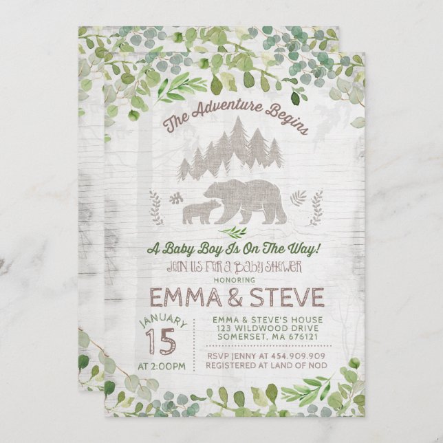 Invitación De Oso Baby Shower Comienza La Aventura (Anverso / Reverso)