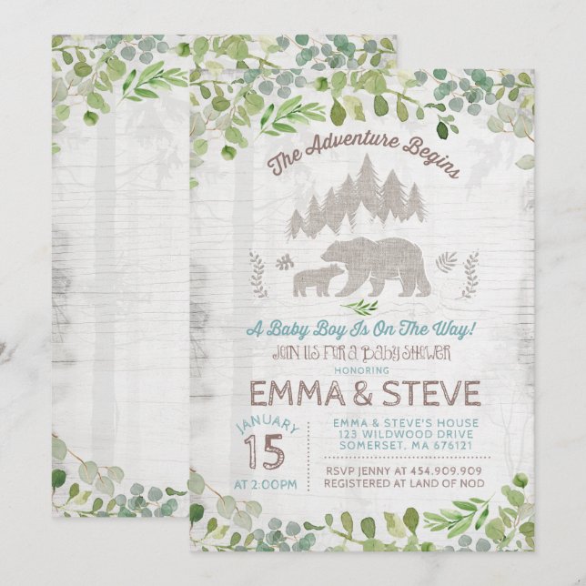 Invitación De Oso Baby Shower Comienza La Aventura (Anverso / Reverso)