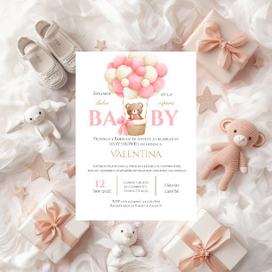 invitación de oso de baby shower niña en español