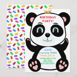 Invitación de Oso de Panda y Dulces Multicolores