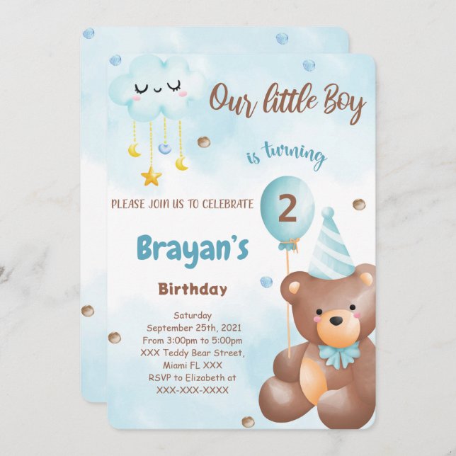 Invitación de Oso de Peluche (Anverso / Reverso)