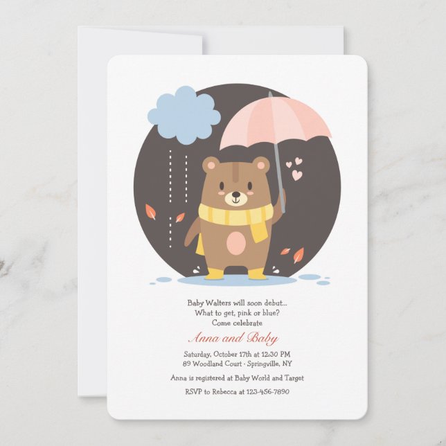 Invitación de oso de peluche Baby Shower (Anverso)