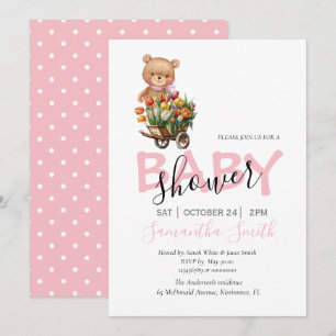 invitación de oso de peluche chica de flores