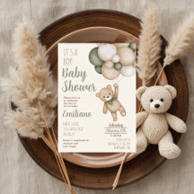 Invitación de oso de peluche para baby shower de n