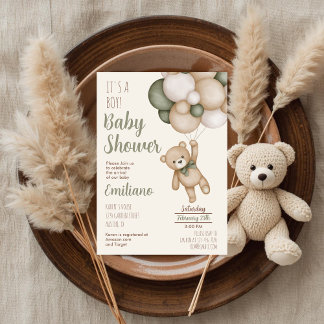Invitación de oso de peluche para baby shower de n