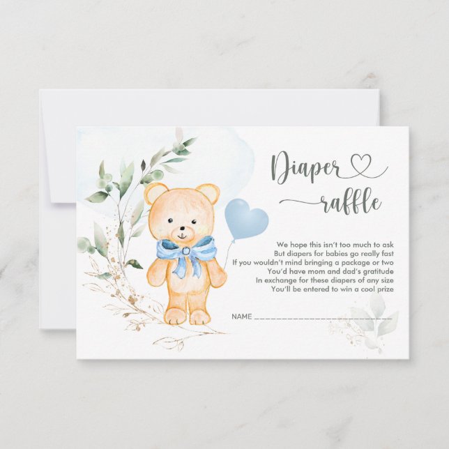 Invitación de oso de Teddy de DIAPER Raffle Baby S (Anverso)