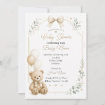 Invitación de oso editable, Boho Baby Shower