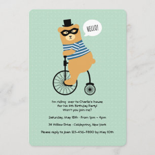Invitación de Oso en Bicicleta con Máscara