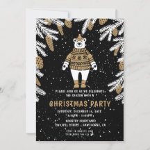 Invitación de oso negro y oro Fiesta navidades