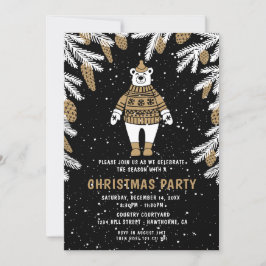 Invitación de oso negro y oro Fiesta navidades