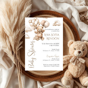 invitación de oso para baby shower niña en español